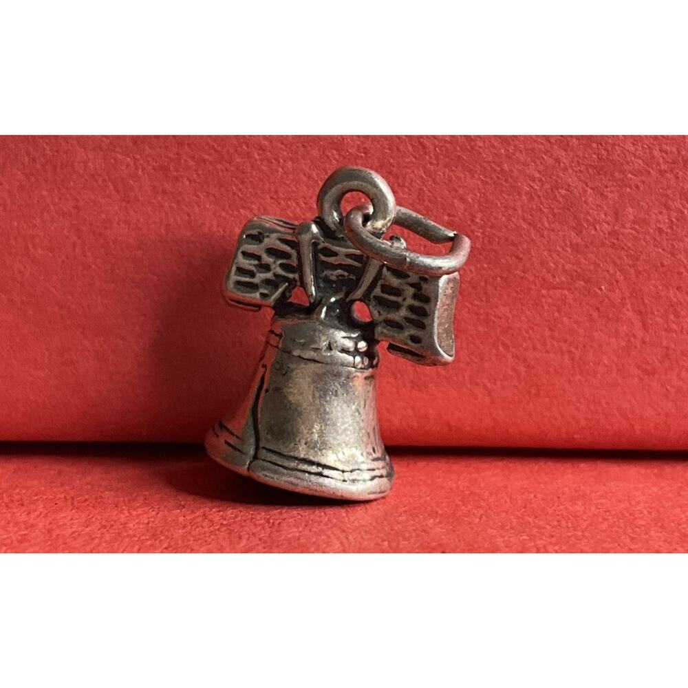 Vintage 925 Sterling Silver Liberty Bell Charm Pendant Patriotic Americana Theme